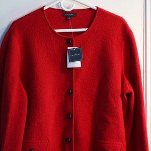 NWT Lands End Boiled Wool Sweater Jacket Red 18